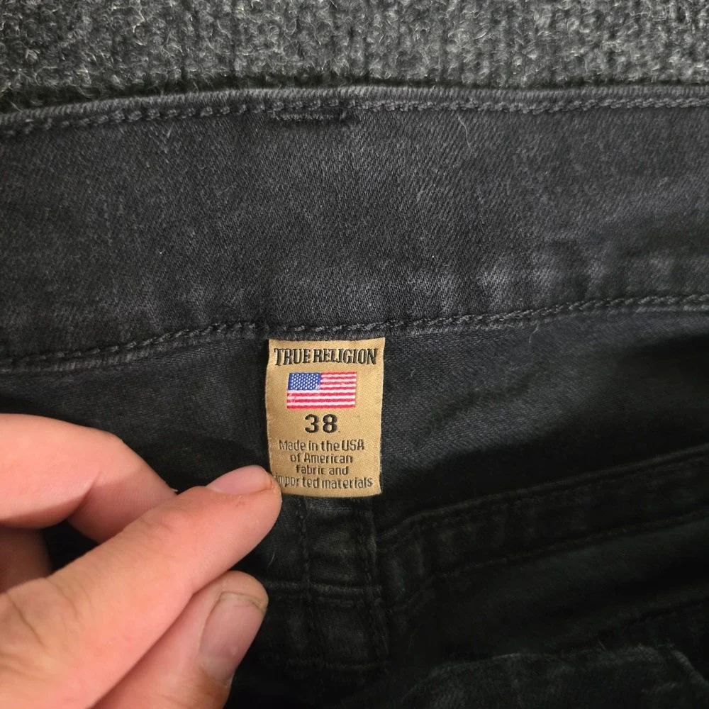 True Religion Ricky Relaxed Straight Black Jeans Mens 38 Made in USA Denim